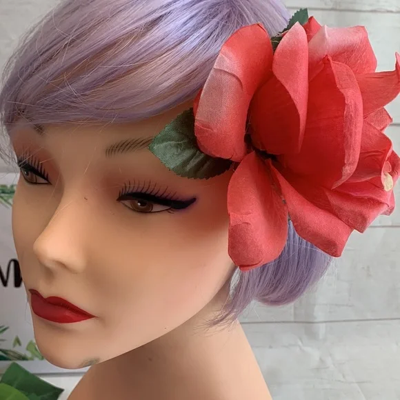 Pink Rose Pinup Rockabilly Hair Flower - Picture 3 of 5